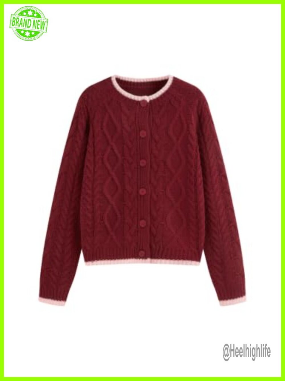 CIDER Cable Knit Cropped Cardigan Sweater Button Front Knitwear